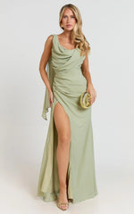 Klarissa Maxi Dress - Cowl Neck Scarf Dress In Sage