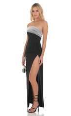 Off Shoulder Tulle Sleeve Maxi Dress in Black