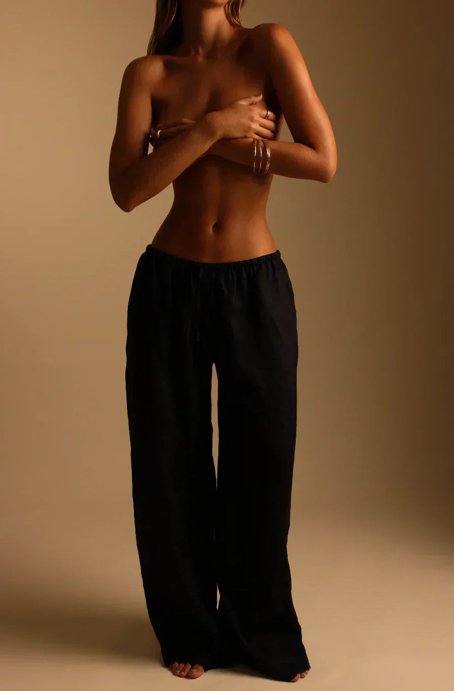 Sheveta Heritage Linen Wide-Leg Pants - Black