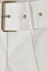 Metallic Belted Mid-Rise Flared Trousers In Ivory