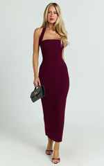 Salome Midi Dress - Halter Neck Column Dress In Wine